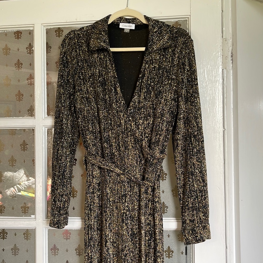 Gold glitter jumpsuit never worn Calvin Klein size 10